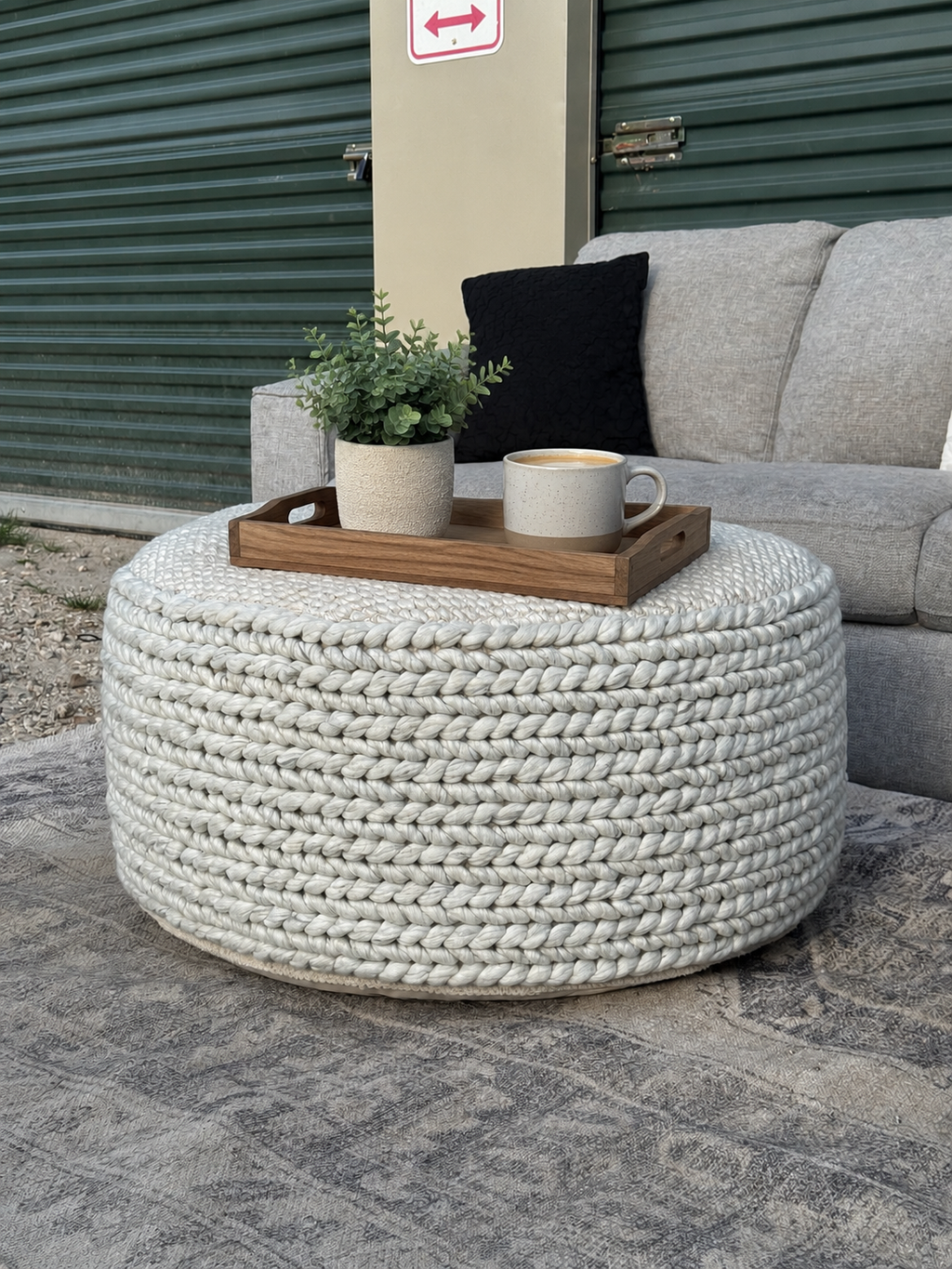 Article Hira 30” Pouf, Natural Ivory, OPEN BOX