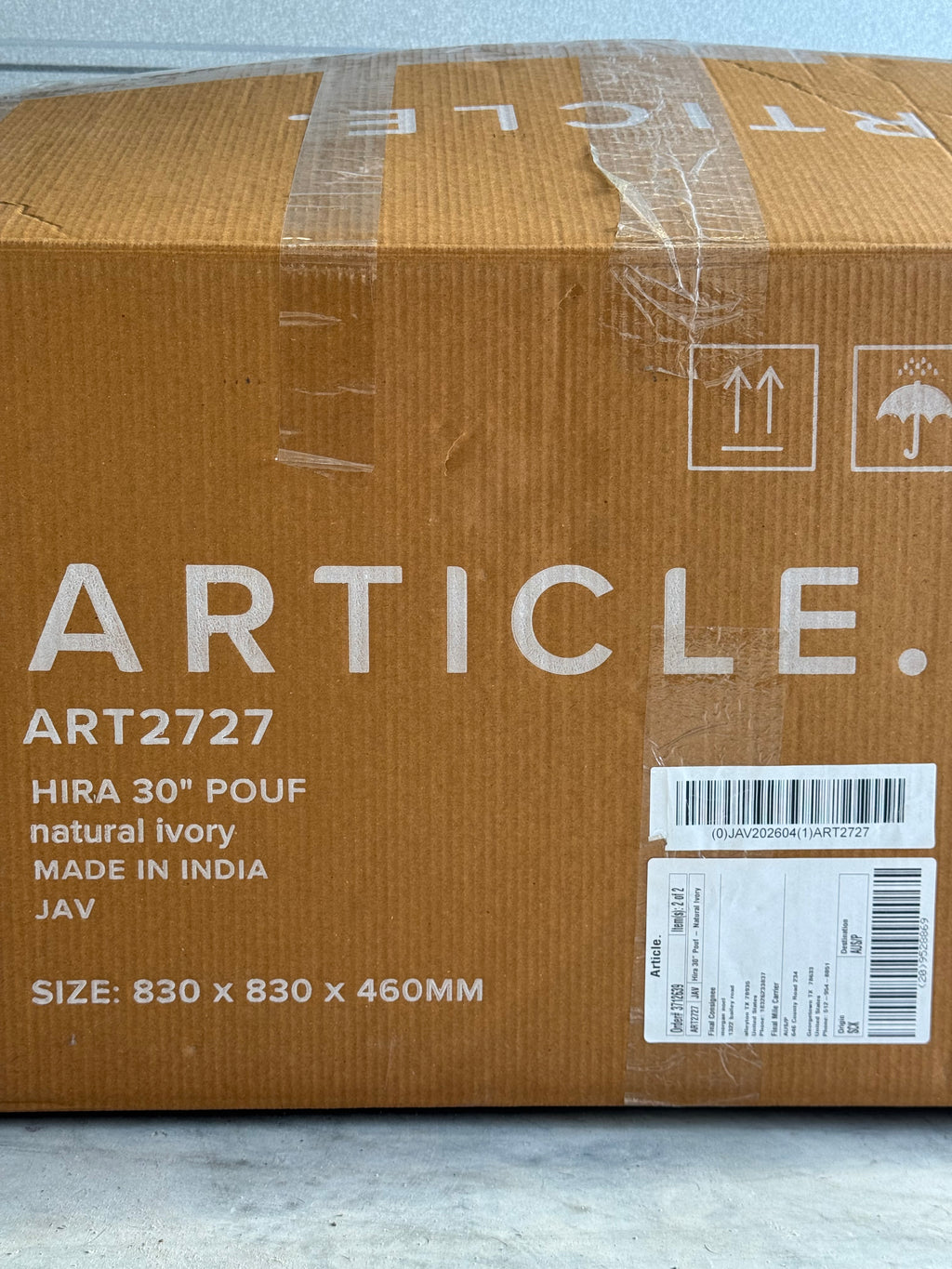 Article Hira 30” Pouf, Natural Ivory, OPEN BOX
